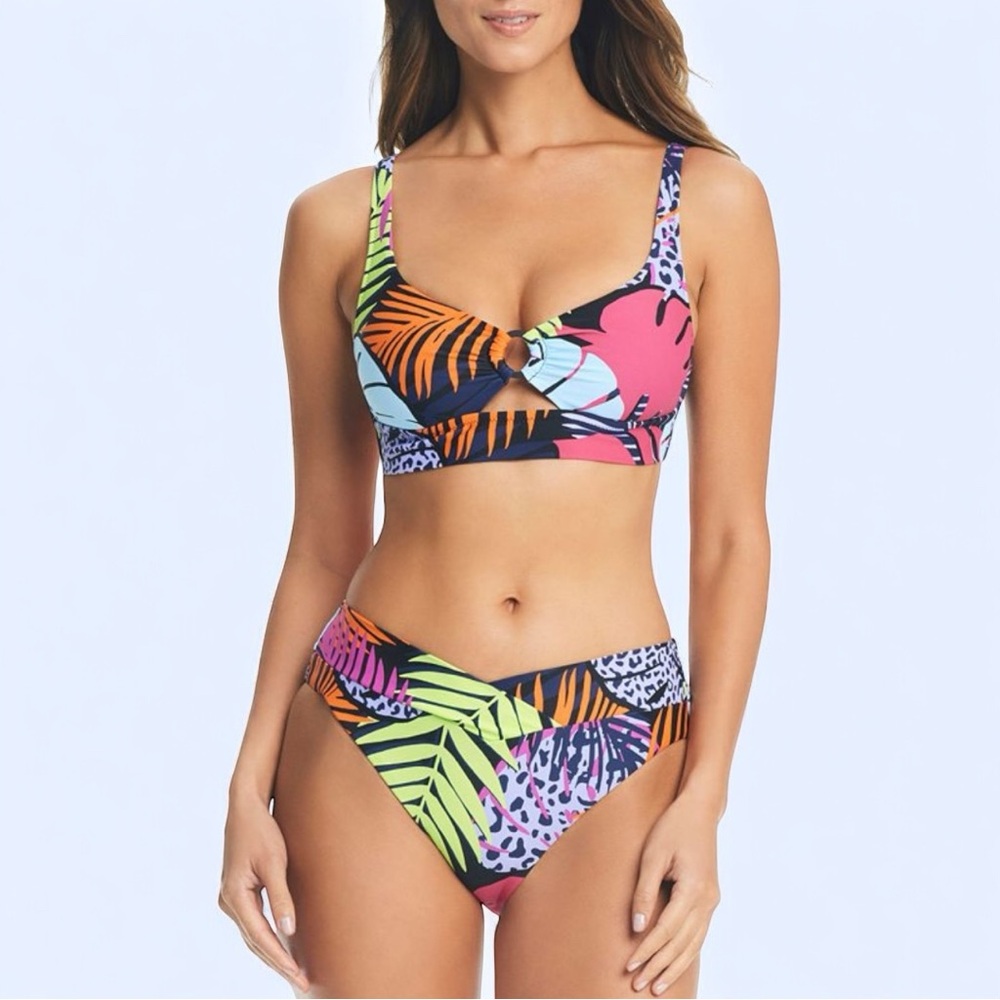 Tropical Animal Print Bikini Top - Size Small